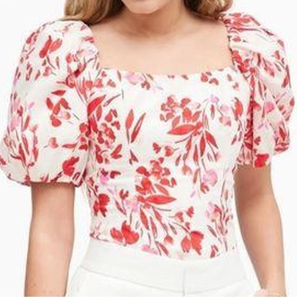 Banana Republic Red‎ and White Floral Blouse XL